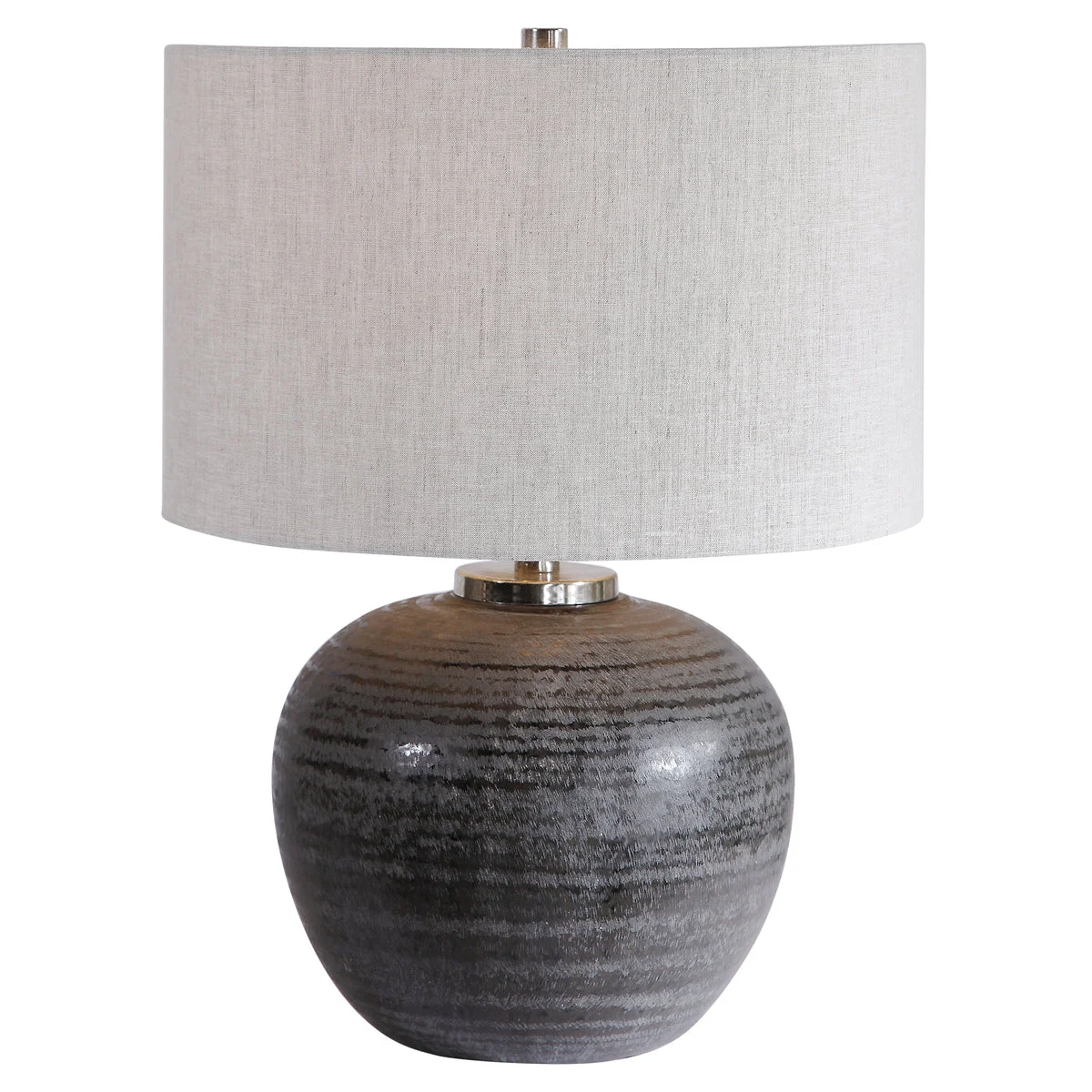 Uttermost Mikkel Charcoal Table Lamp – Ceramic and Steel with Fabric Shade