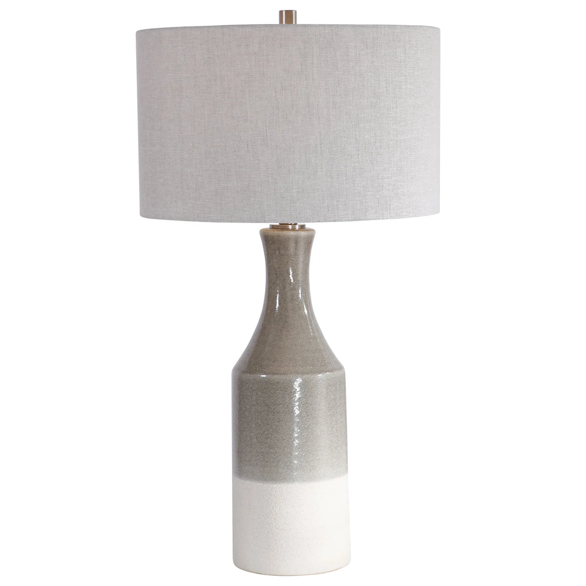 Uttermost Savin Ceramic Table Lamp – 31” Glossy Warm Gray and Textured Ivory Base with Gray Linen Shade