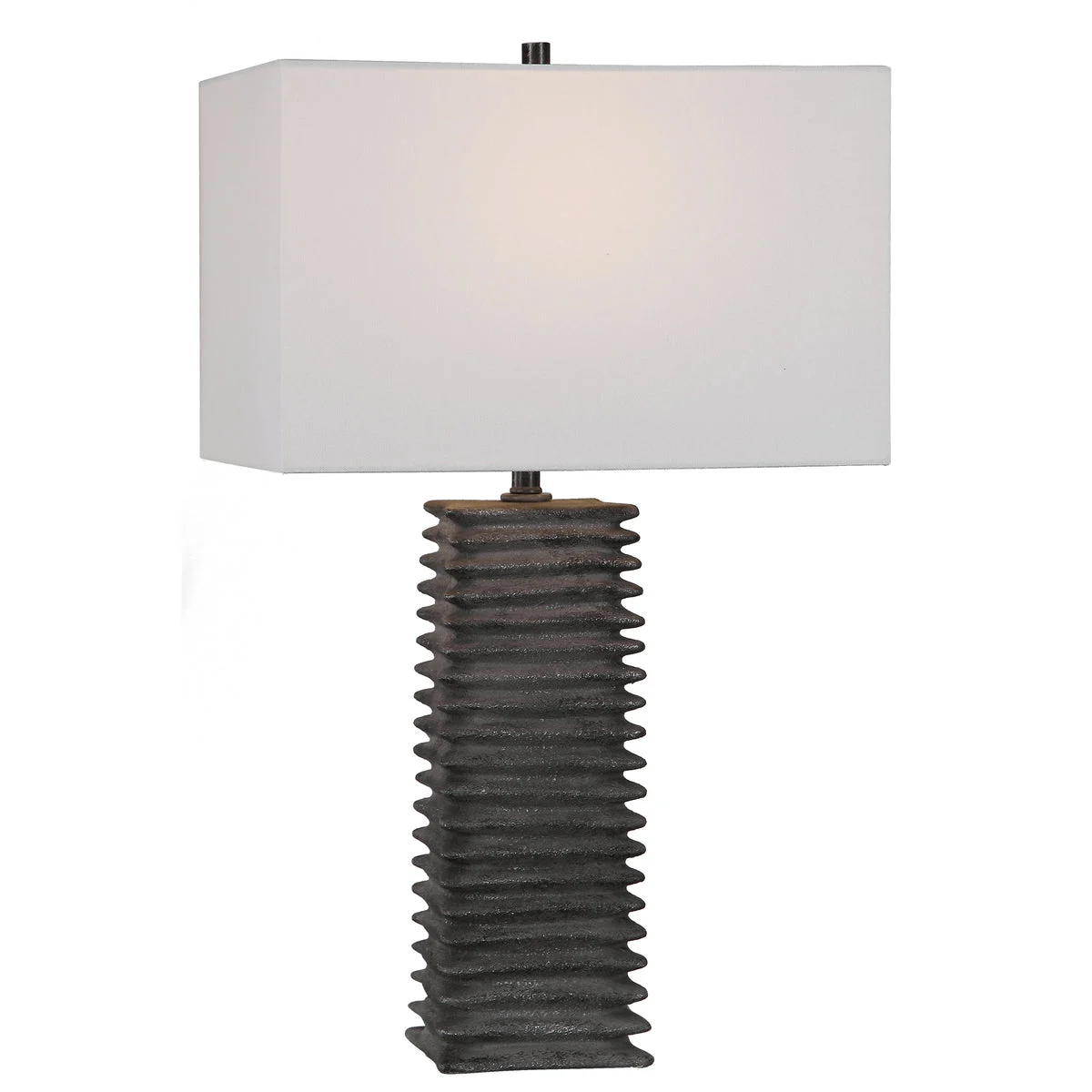 Uttermost Sanderson Table Lamp – Metallic Charcoal Ceramic Base, Ribbed Texture, Rectangular Shade, 26.5”