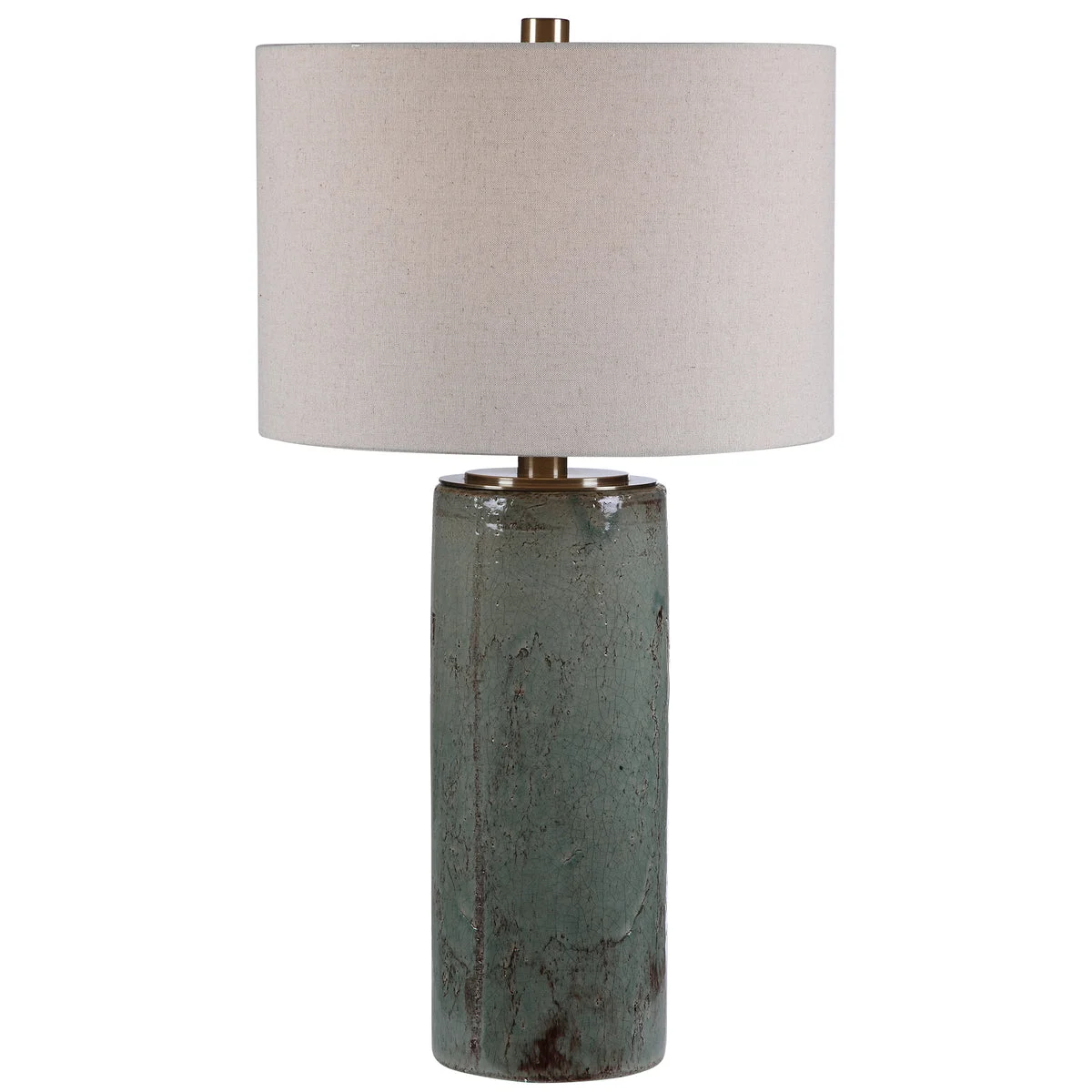 Uttermost 28333 Callais Crackled Aqua Ceramic Table Lamp with Rustic Bronze Distressing and Antique Brass Accents