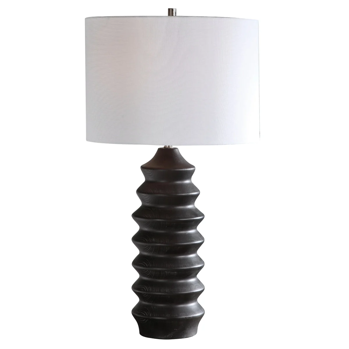 Uttermost Mendocino Modern Table Lamp – 30” Carved Wood Base with Black Stain & Brushed Nickel Accents