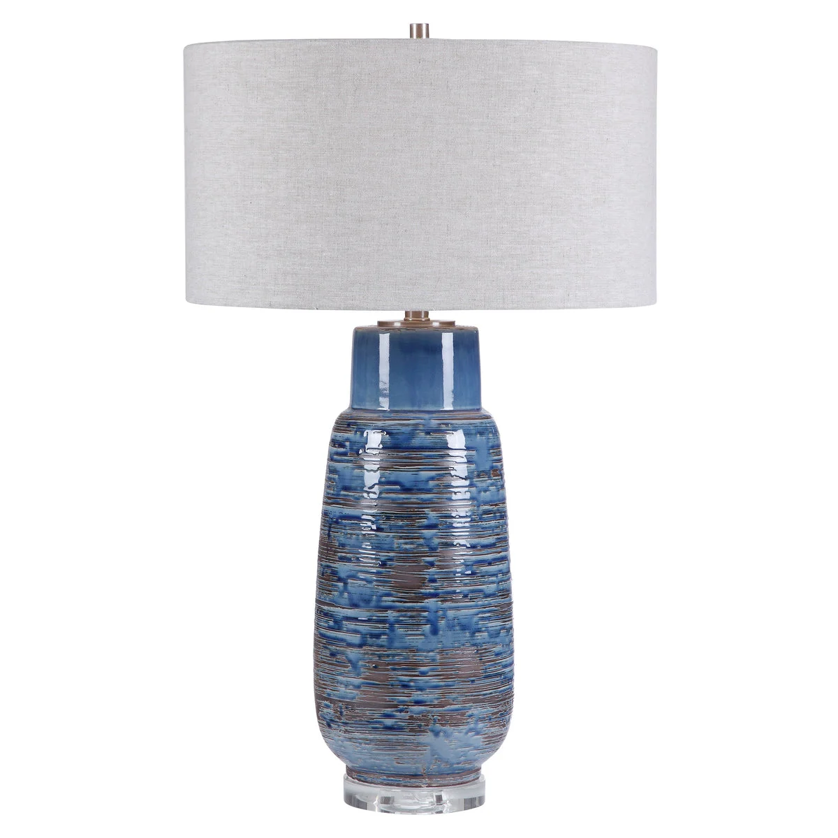 Uttermost 28276 Magellan Blue Table Lamp with Aged Indigo Drip Glaze and Crystal Foot