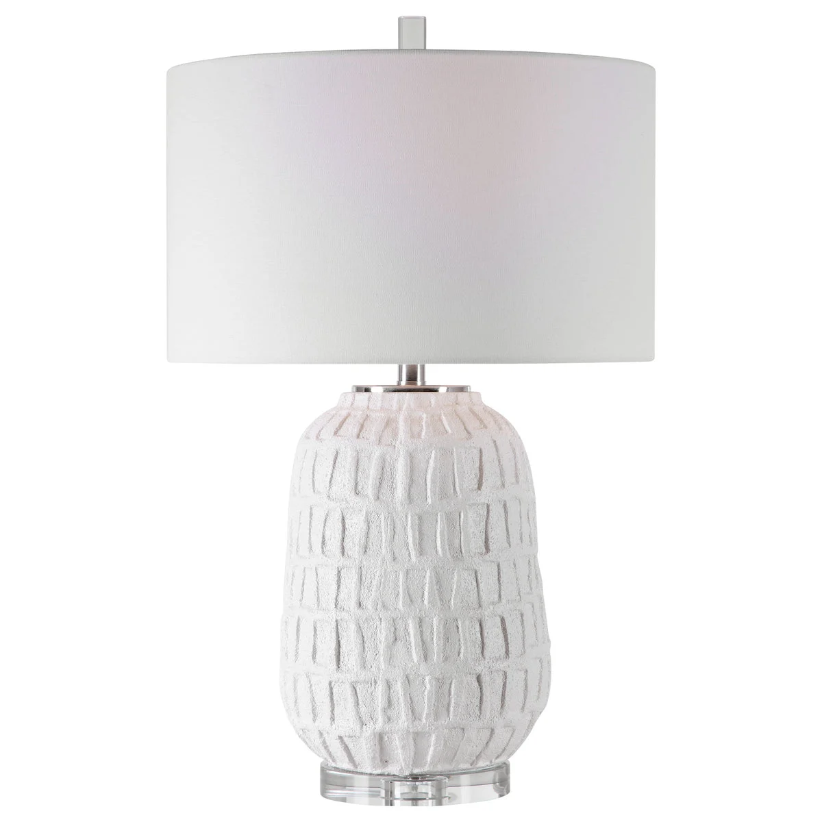 Uttermost Caelina Textured White Table Lamp – 26.5” Aged Ceramic Base with Crystal Foot and Linen Shade
