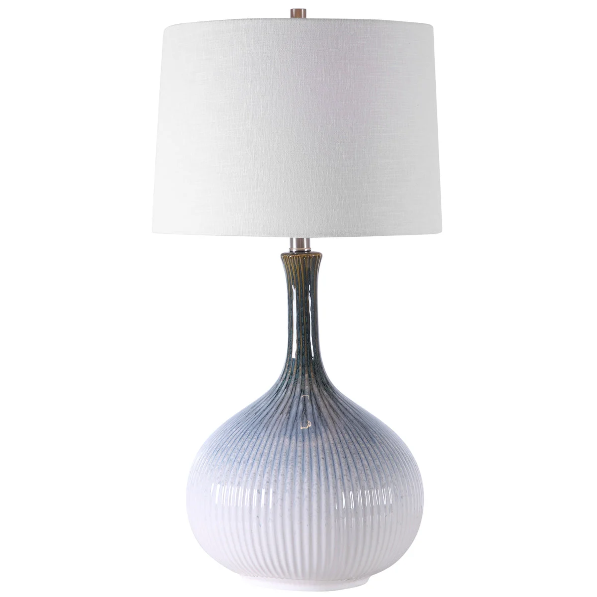 Uttermost Eichler Mid-Century Table Lamp – Ombre Fluted Ceramic Base, Brushed Nickel, 28" Height