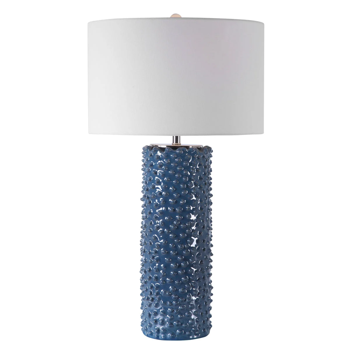Uttermost Ciji Blue Table Lamp – 29.5” Indigo Ceramic Base with Brushed Nickel & Crystal Finial
