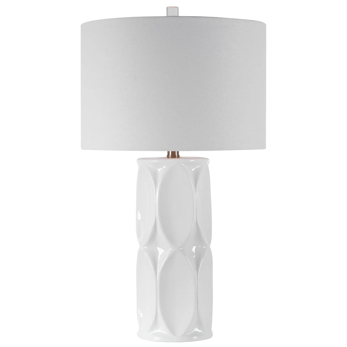 Uttermost Sinclair White Table Lamp – Mid-Century Ceramic Base, Brushed Nickel Neck, 26" Height