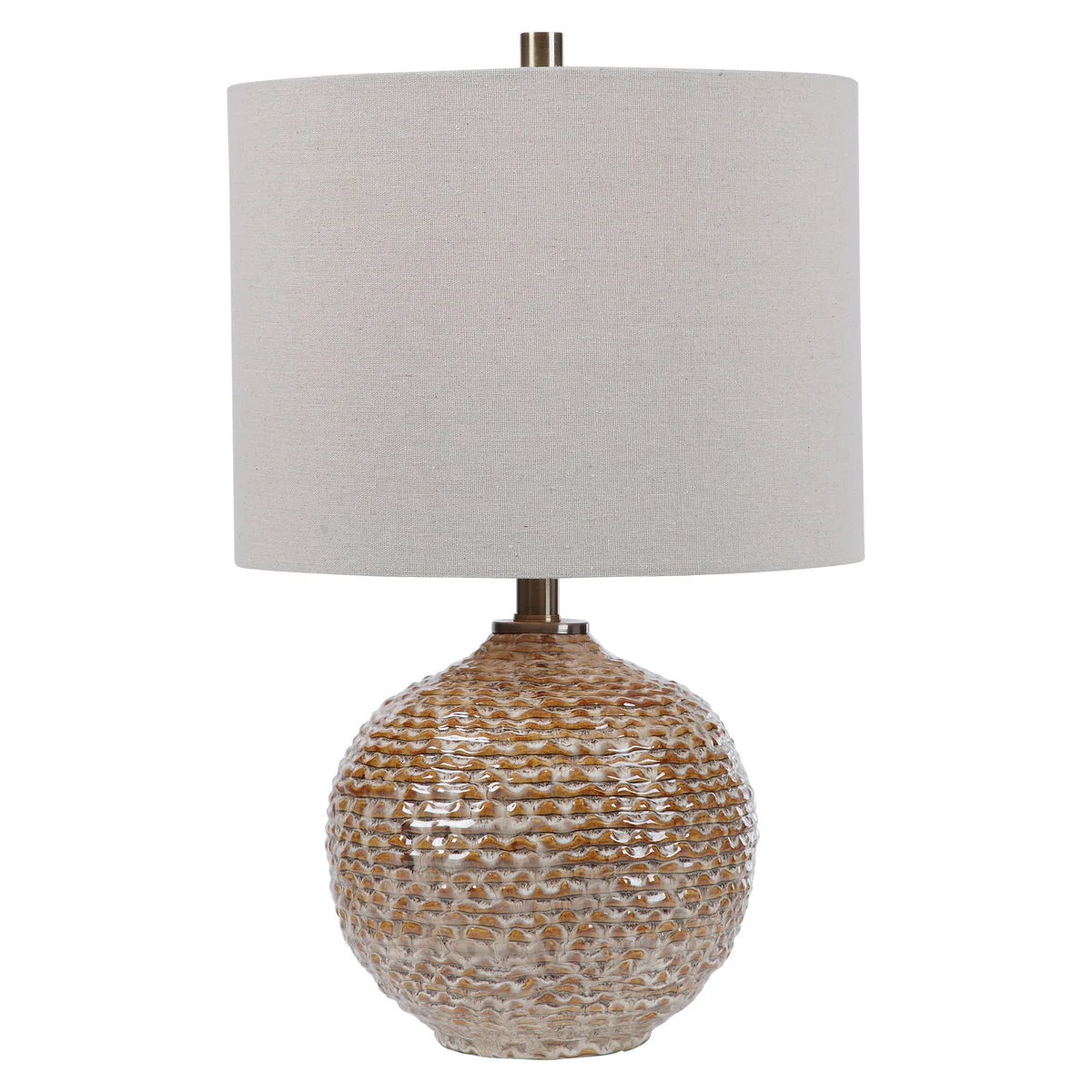 Uttermost Lagos Rustic Table Lamp – Ceramic Wavy Ribbed Texture, Rust Brown & Aged Taupe, 22" Height