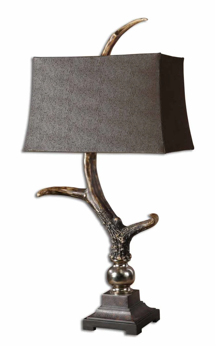 Uttermost Stag Horn Dark Shade Table Lamp – 40.25” Resin Base with Crackled Woodtone and Sueded Chocolate Shade