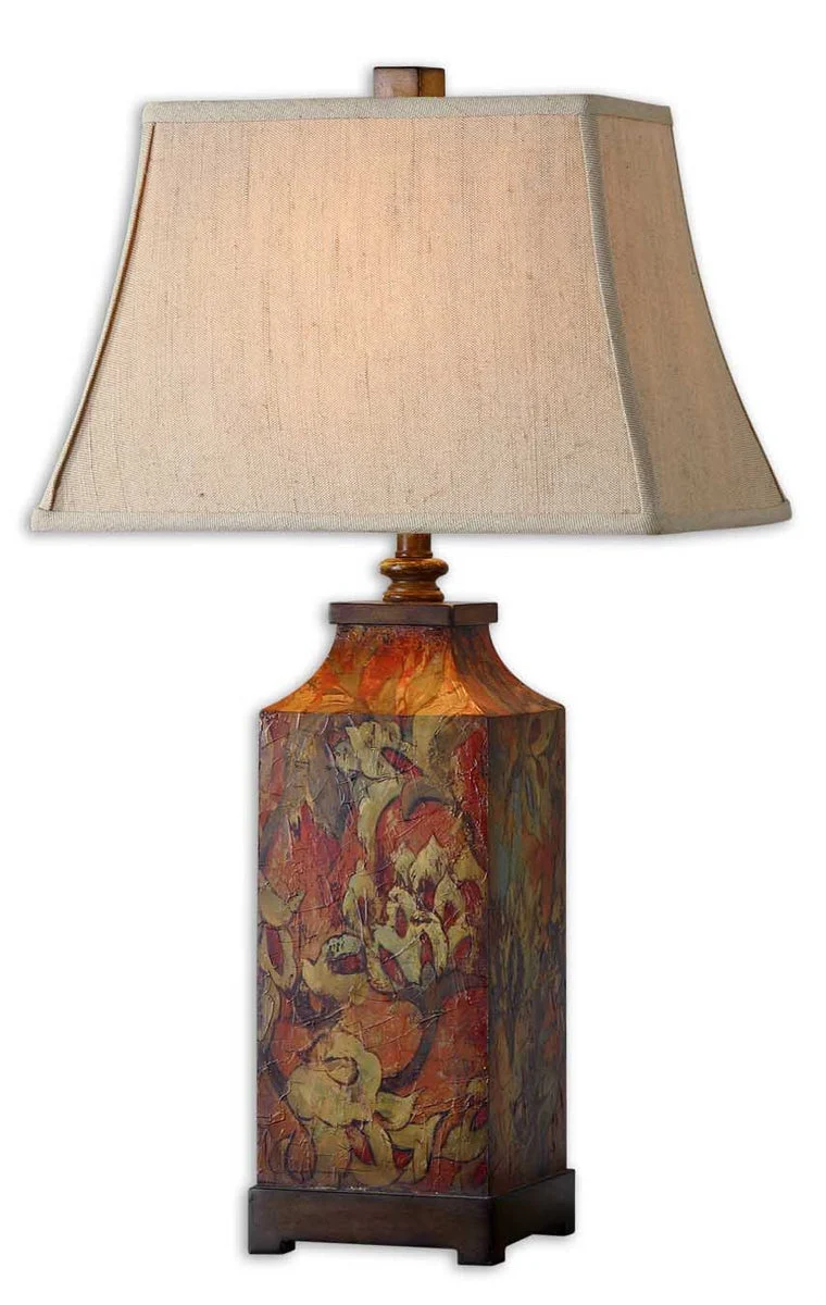 Uttermost Colorful Flowers Table Lamp – 32" Resin Base with Floral Print & Burnished Walnut Accents