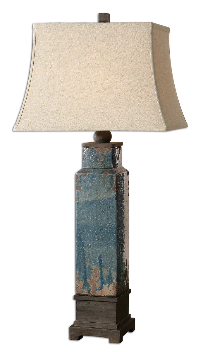 Uttermost Soprana Blue Table Lamp – Ceramic and Steel Base with Linen Shade