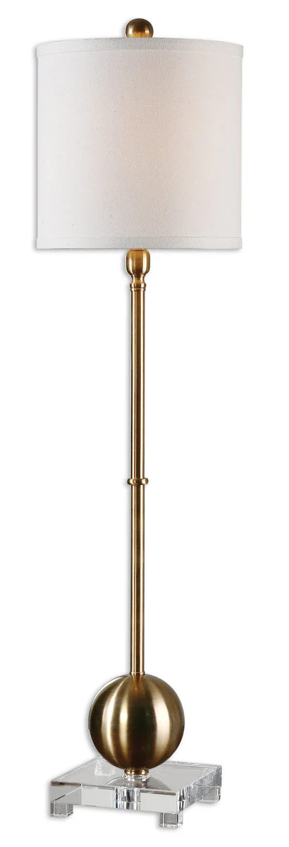 Uttermost Laton Brass Buffet Lamp – 35" Height, Brushed Brass Finish, Crystal Base, Off-White Linen Shade