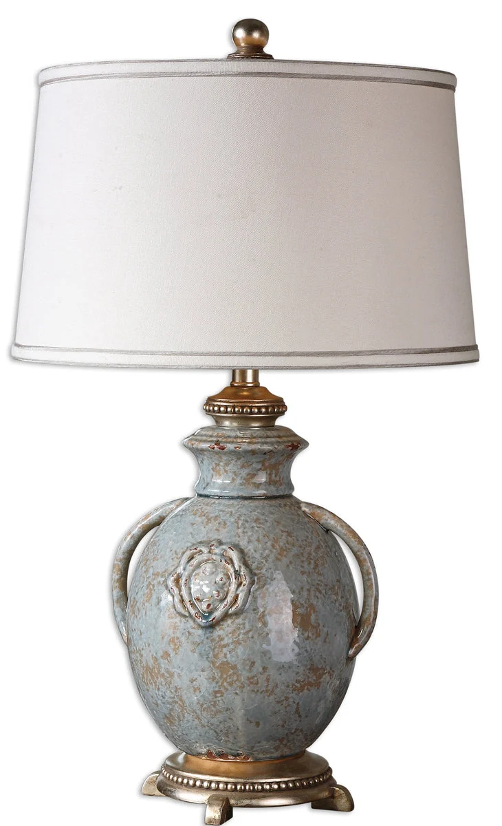 Uttermost Cancello Blue Glaze Table Lamp – Ceramic and Metal with Fabric Shade