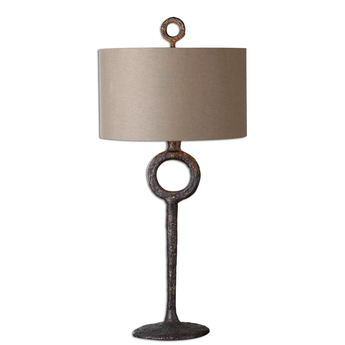 Uttermost Ferro Cast Iron Table Lamp – 34.75" Aged Rust Bronze Finish, Hammered Iron, Linen Drum Shade