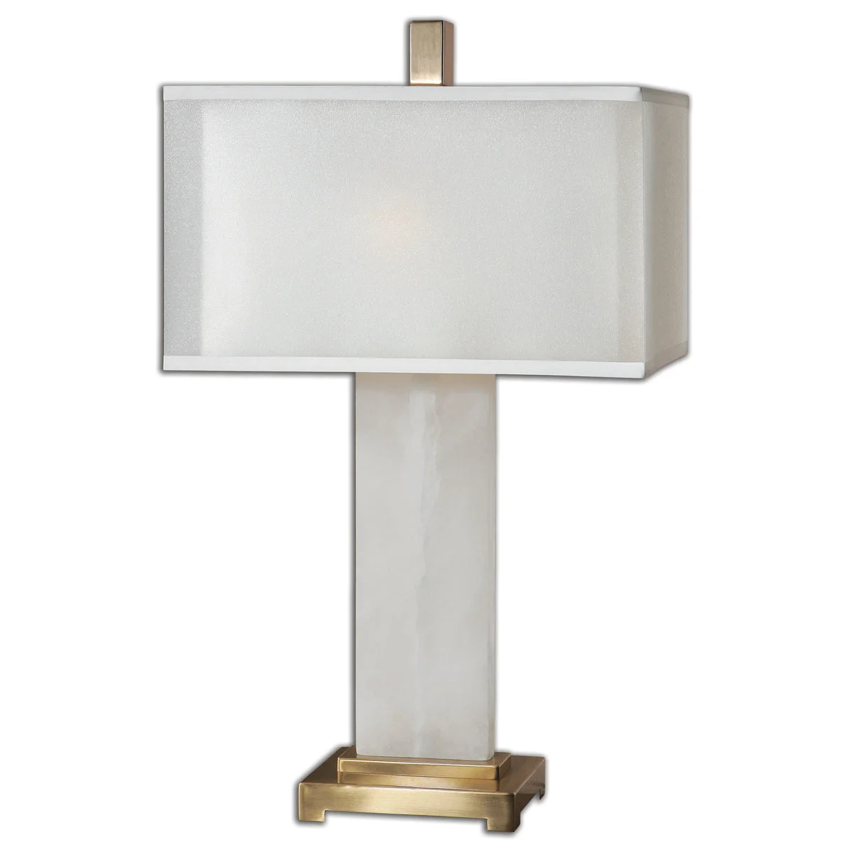 Uttermost Athanas Lamp – White Alabaster Base with Fabric Shade, 29" Tall