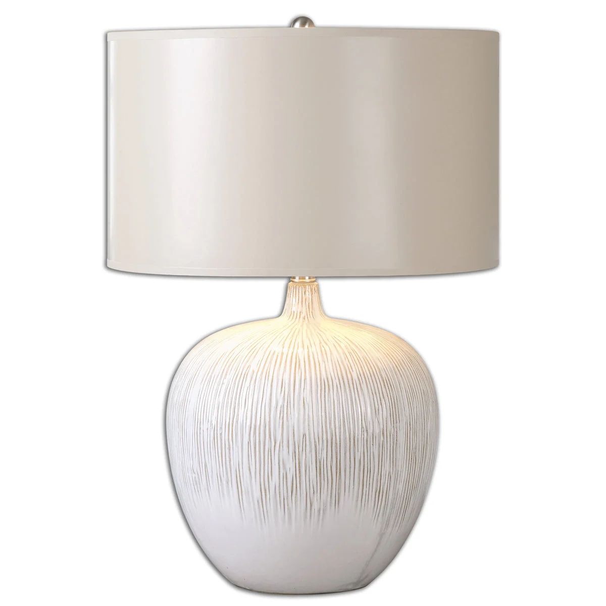 Uttermost Georgios Distressed Aged Ivory Ceramic Table Lamp with Hand-Painted Champagne Bronze Shade