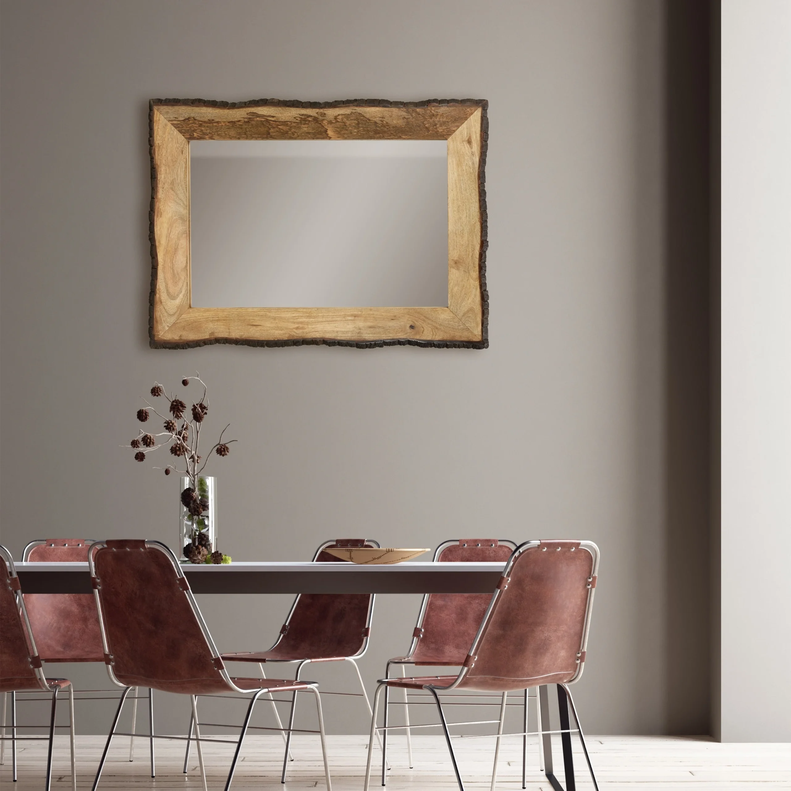Lamont River of Goods Rectangular Brown and Tan Wood and Glass Wall Mirror - 39 x 1.25 x 28
