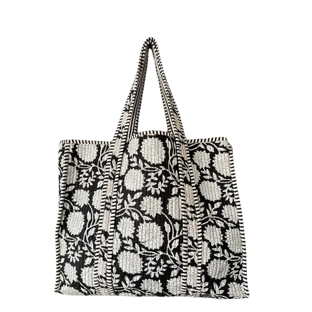 Floral Quilted Tote // Black & White