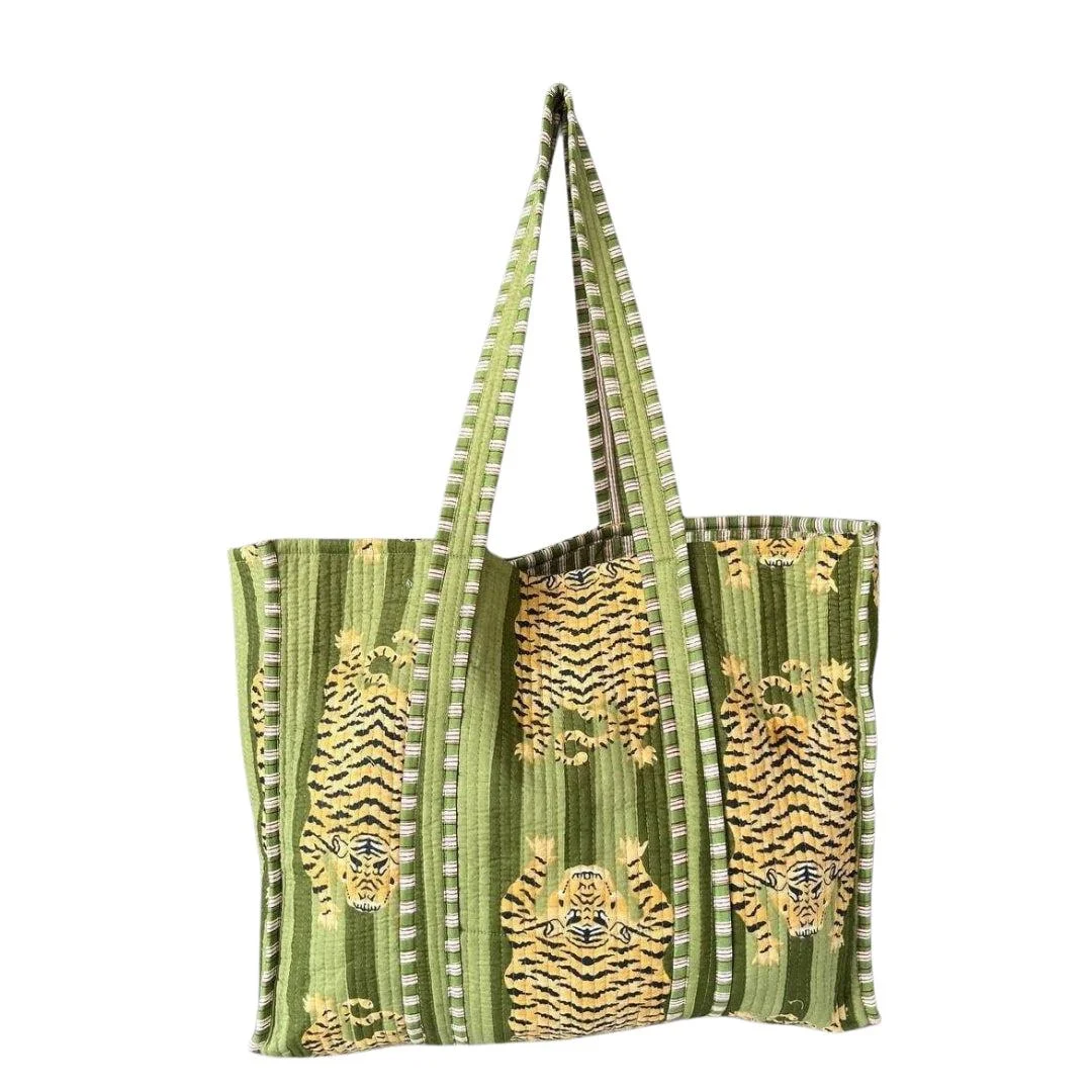 Striped Tiger Quilted Tote // Olive