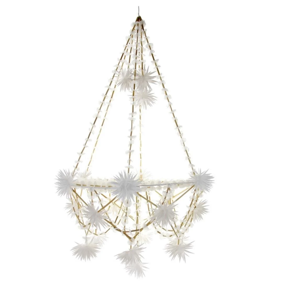 Star Pajaki Chandelier in White & Wood