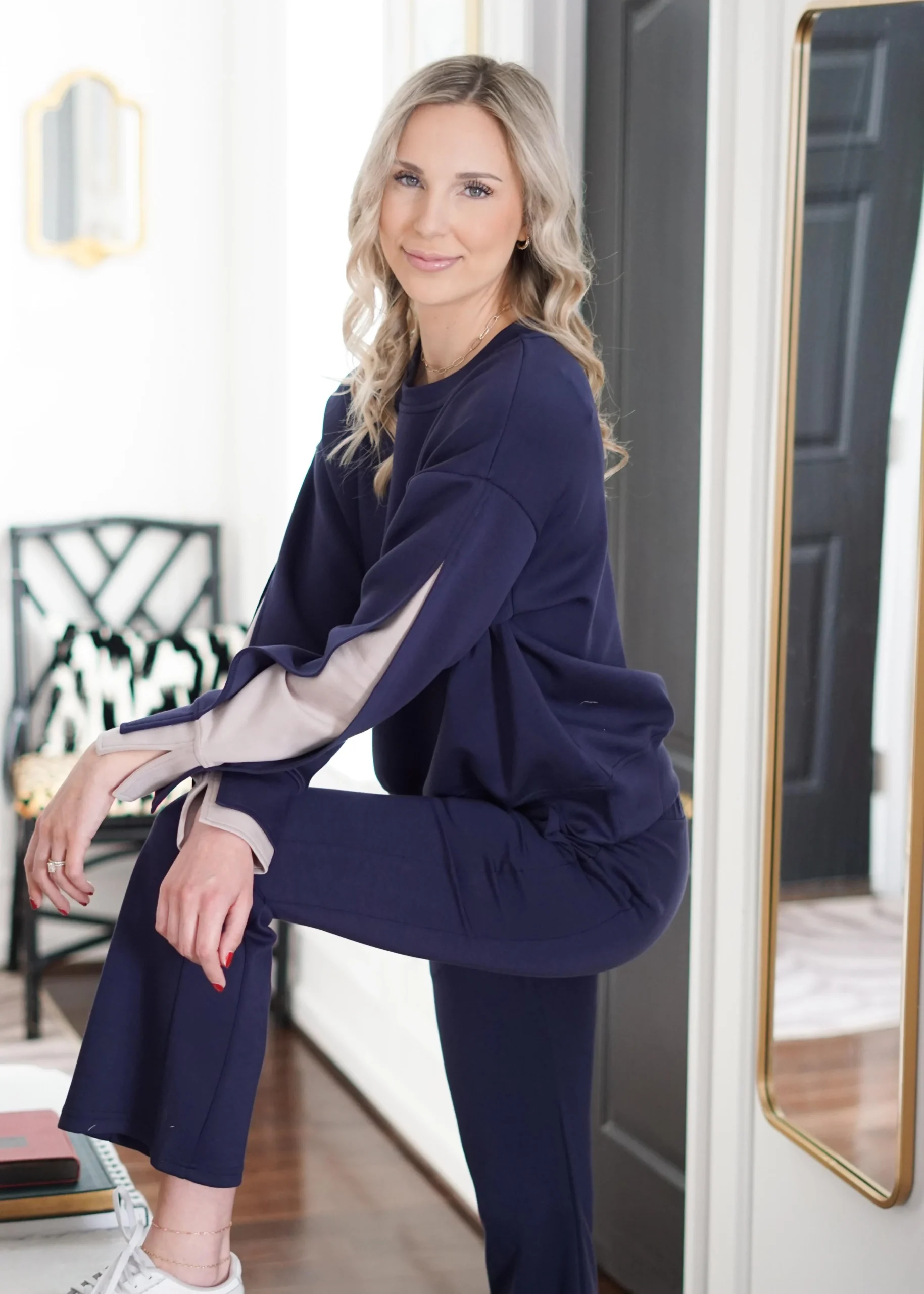 Everly Butter Modal Split Sleeve Crew Neck // Navy