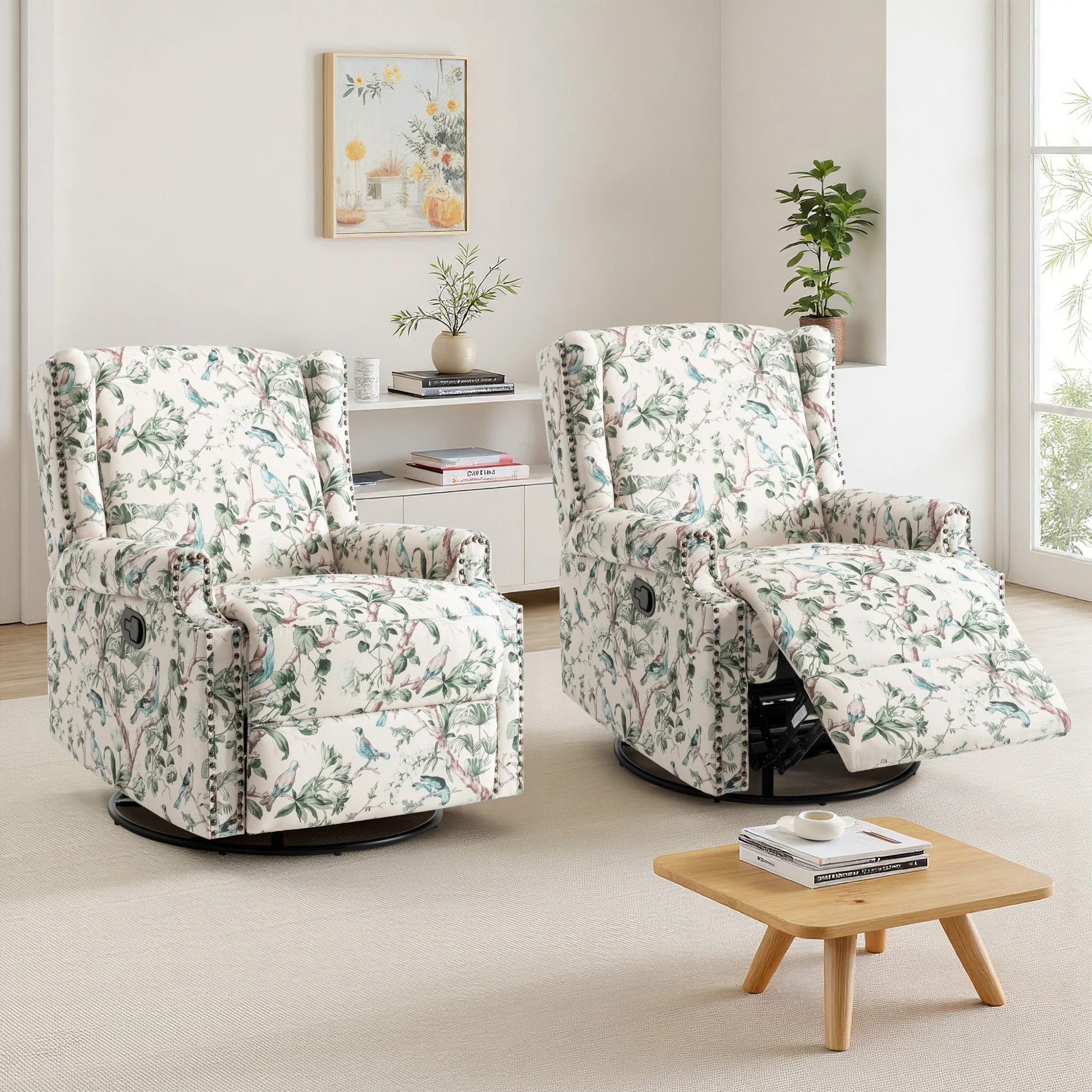 29'' W Pattern Swivel Glider Manual Push Back Recliner Chair Set of 2