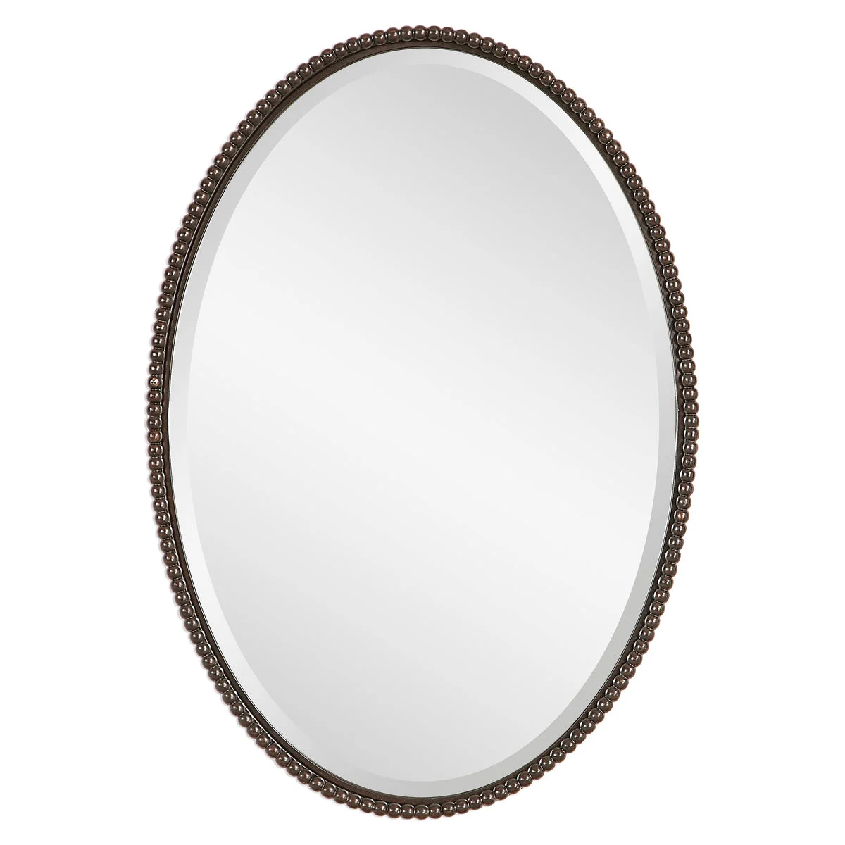 Uttermost Oval Mirror – Bronze Beaded Frame with Lightly Distressed Oil-Rubbed Finish, 32" Tall Modern Wall Accent
