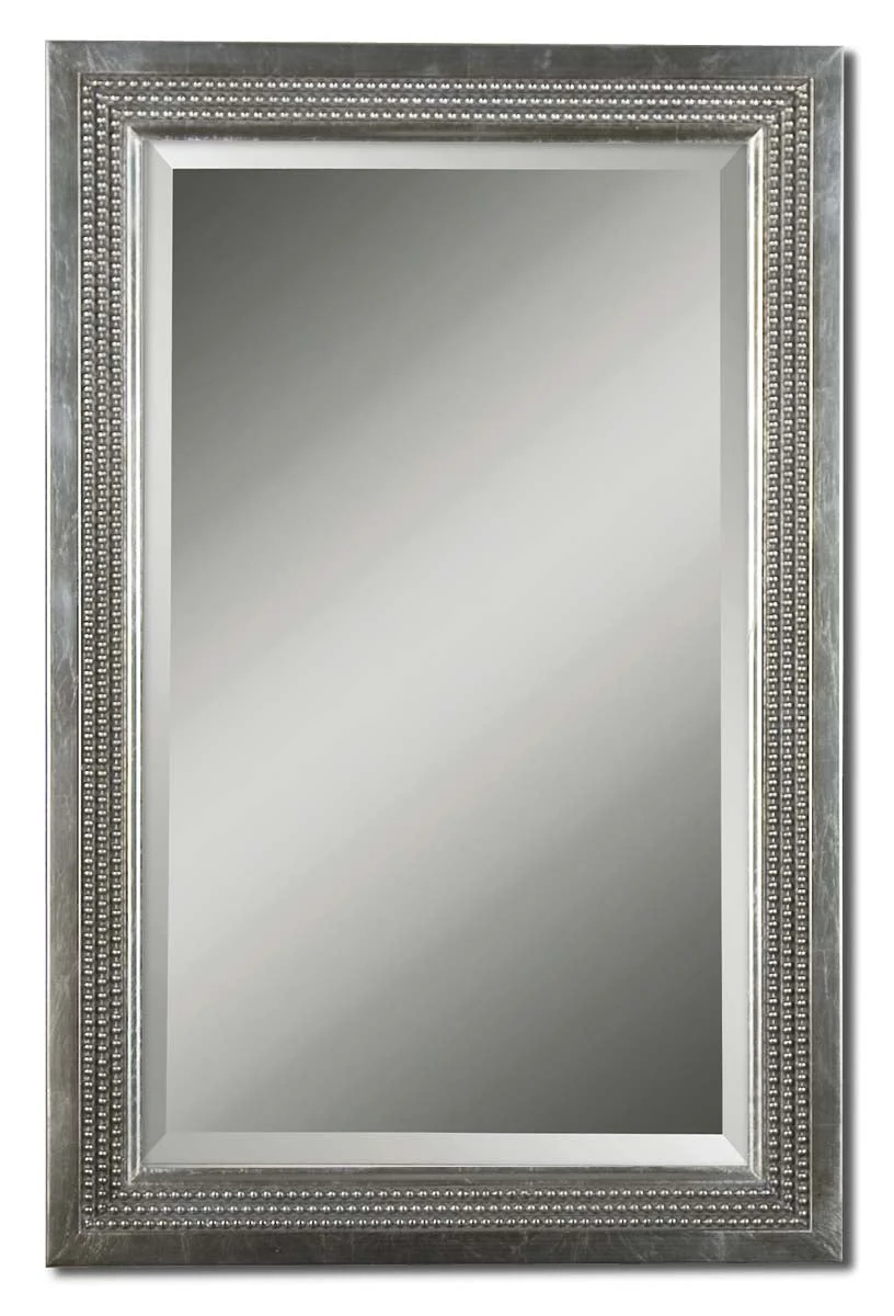 Uttermost Triple Beaded Vanity Mirror, 35.125" H × 23.125" W, Wood & Gesso Frame with Elegant Beaded Detailing