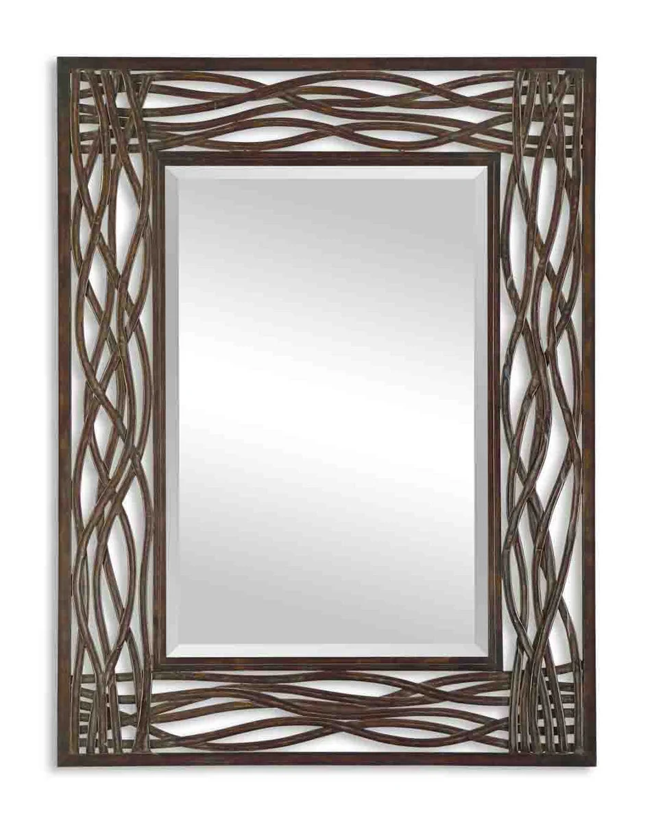 Uttermost Dorigrass Brown Metal Wall Mirror, Distressed Forged Frame with Golden Highlights, 42" H × 32" W