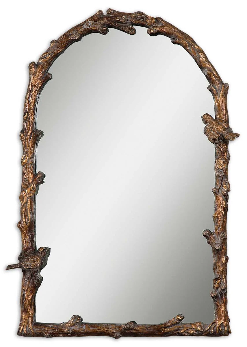 Uttermost Paza Antique Gold Arch Mirror, Distressed Leaf Finish with Gray Glaze, 36.75" H × 26.75" W
