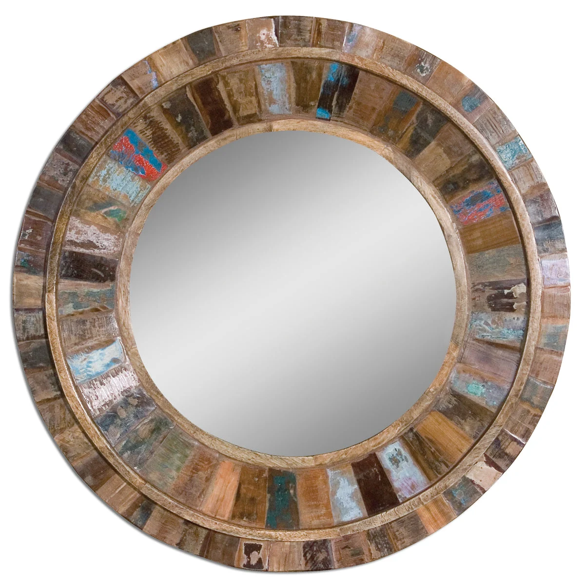 Uttermost Jeremiah Round Mango Wood Mirror, 32-Inch Rustic Wall Accent