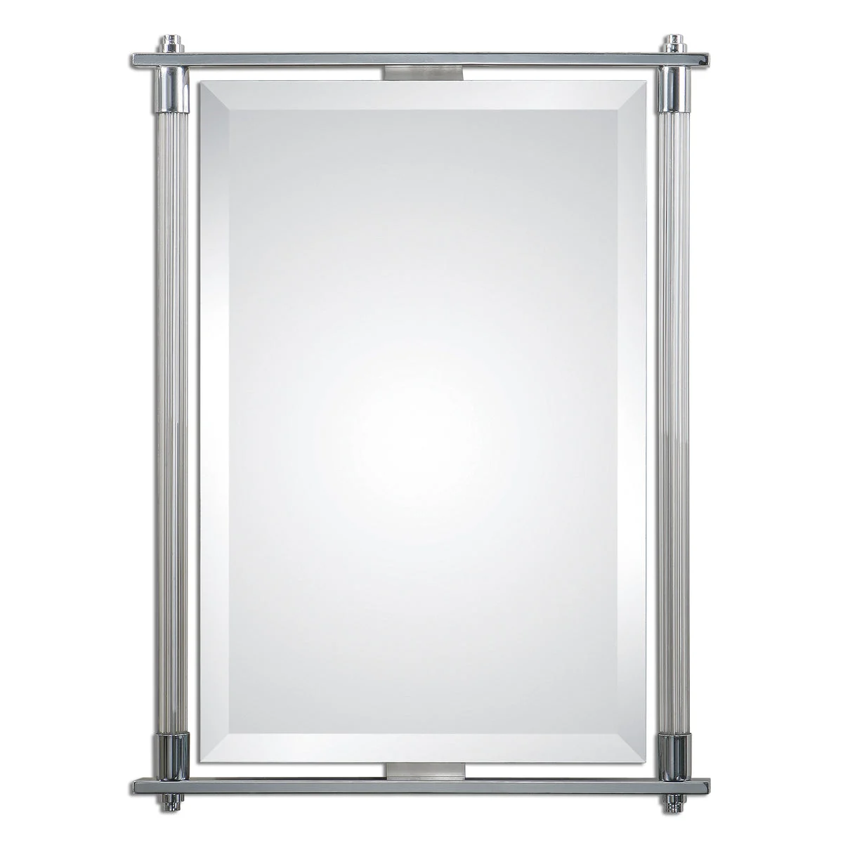 Uttermost Adara Vanity Mirror with Ribbed Glass Columns – Polished Chrome Finish & Beveled Edge