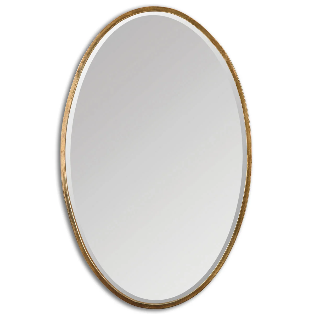 Uttermost Herleva Gold Oval Mirror, Beveled Glass & Hand-Forged Frame, 27.875" H × 17.75" W, Antique Plated Finish