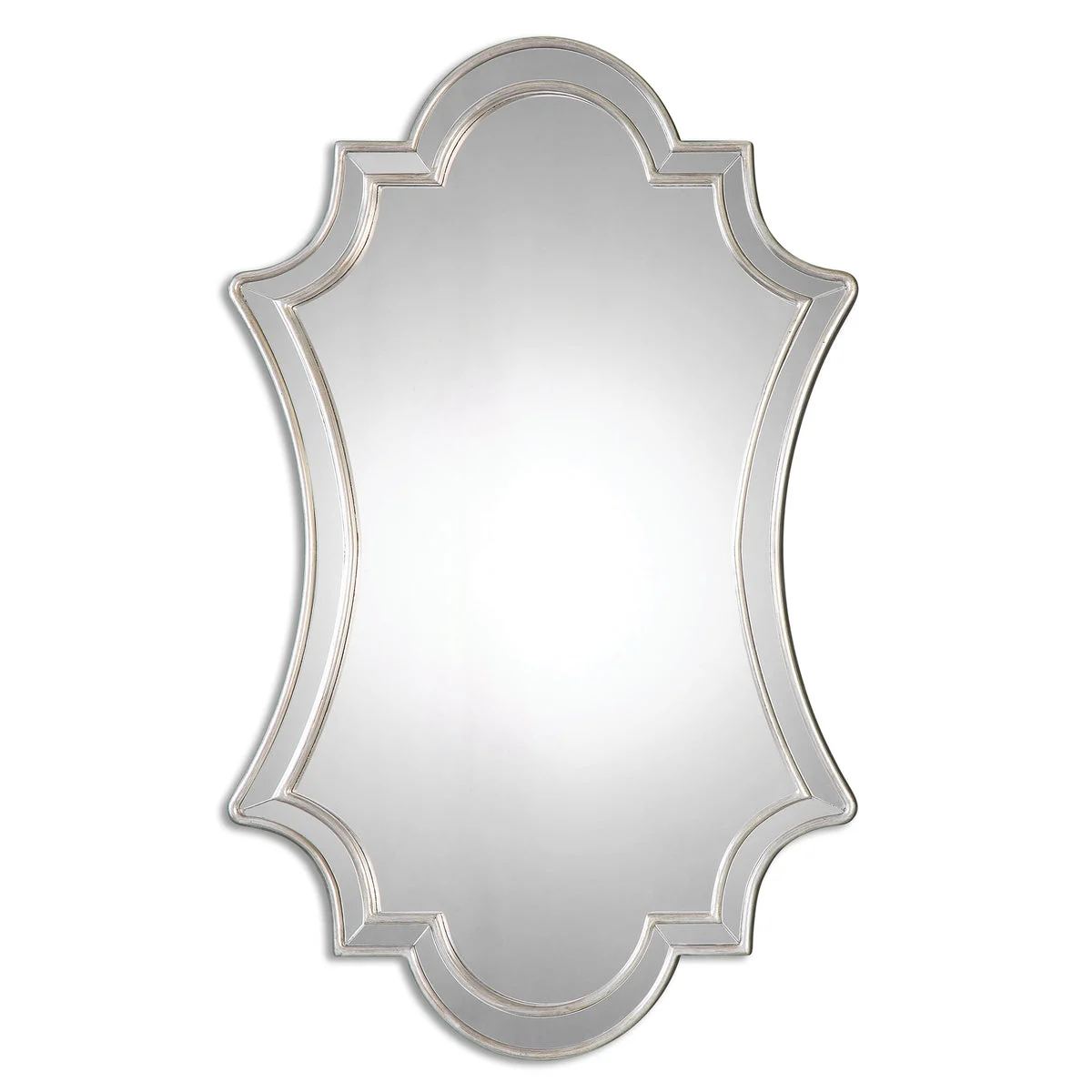 Uttermost Elara Antiqued Silver Wall Mirror – 43" Height, Curved Facets, Elegant Silver Leaf Frame