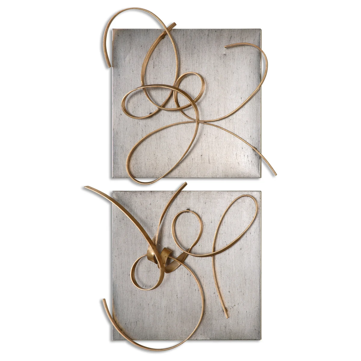 Uttermost Harmony Metal Wall Art Set/2 – Hand Forged Gold Leaf on Silver Plaque, 24" W x 23.25" H