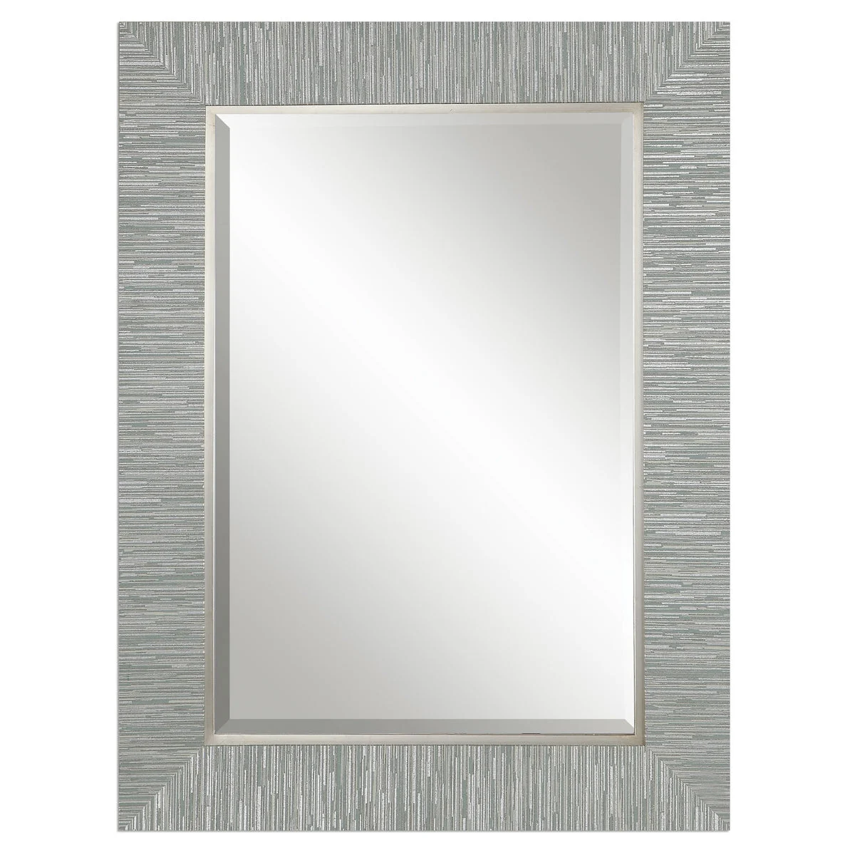 Uttermost Belaya Gray Wood Mirror, 38" H × 28" W, Striped Blue-Gray Finish with Silver Leaf Accent