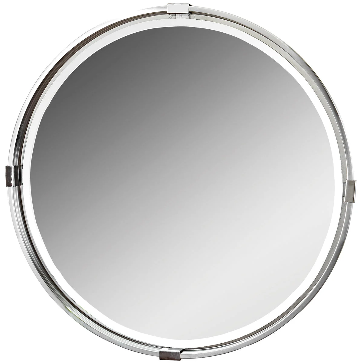 Uttermost Tazlina Brushed Nickel Round Mirror – 29.5" Diameter, Floating Bevel Glass with Layered Metal Frame