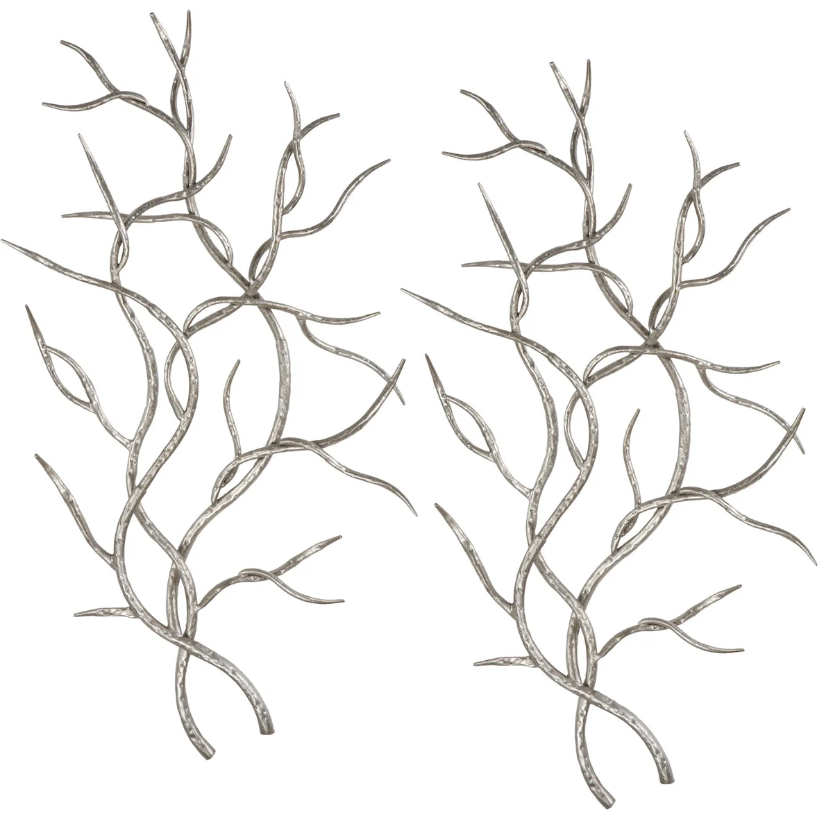 Uttermost Silver Branches Wall Art Set/2 - Hand Forged Hammered Iron, Silver Leaf Finish, 20x36.75 Inches