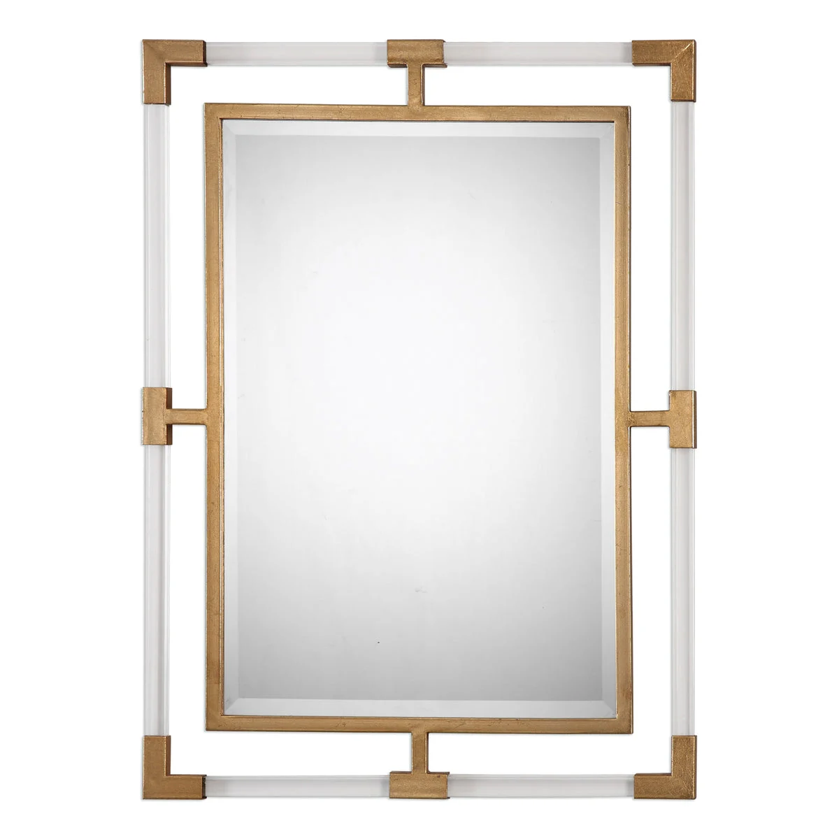 Uttermost Balkan Modern Gold Wall Mirror – 37.5" Height, Metallic Gold Frame with Acrylic Accents and Beveled Glass