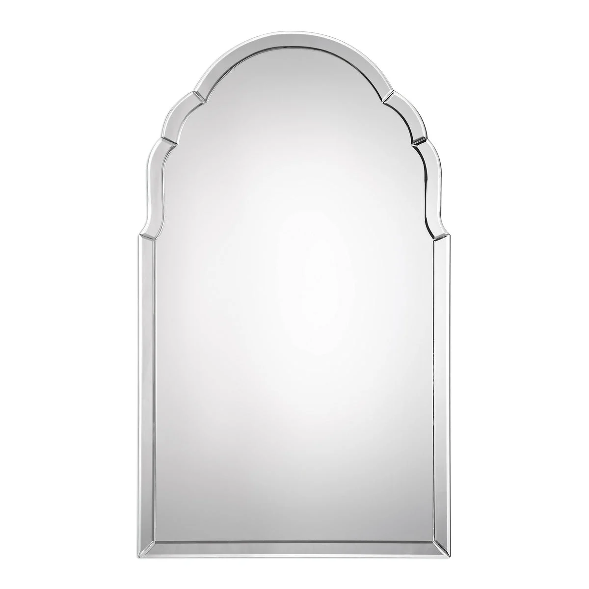 Uttermost Brayden Frameless Arched Mirror – 40" Tall, Hand-Beveled Curved Glass, Black Wood Backing