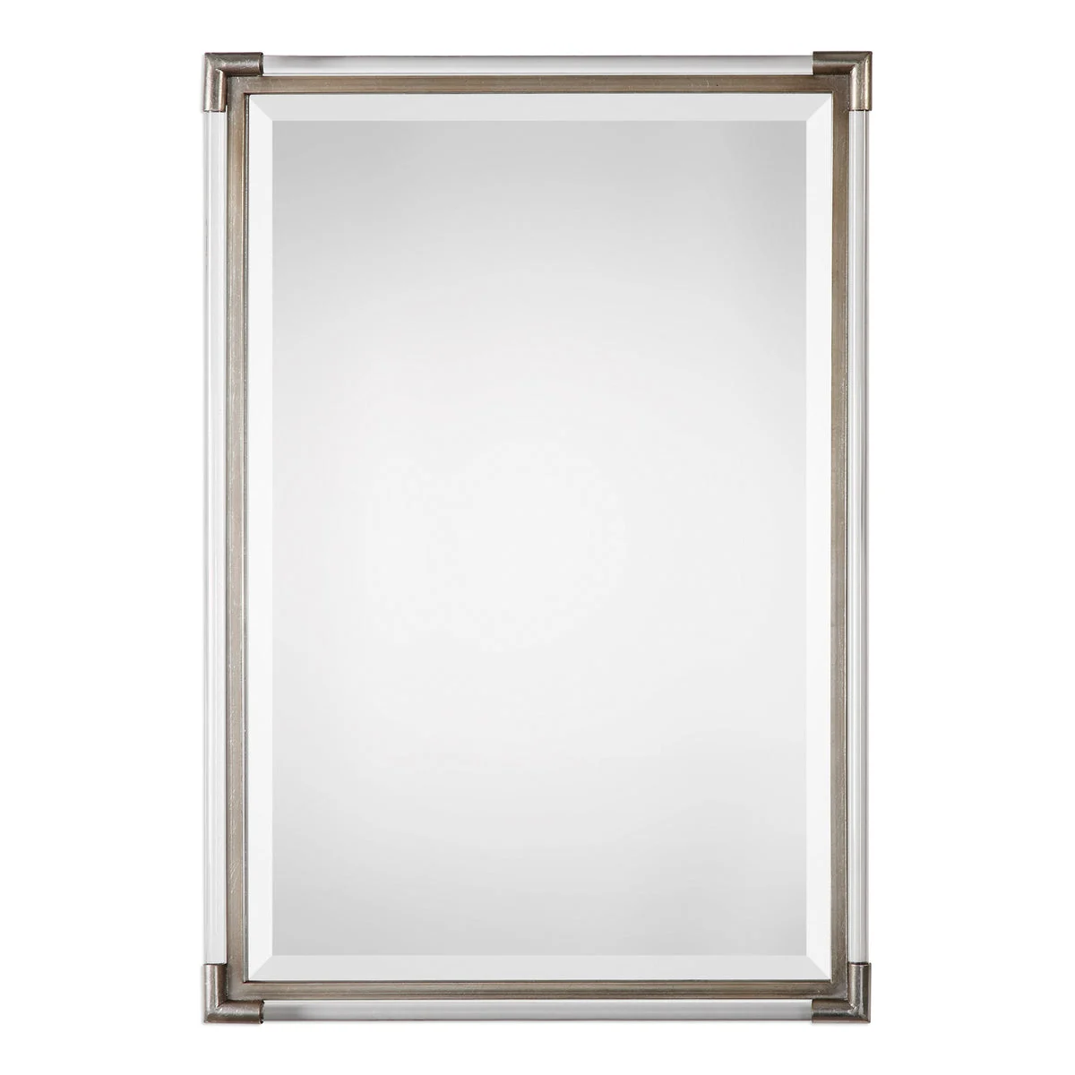 Uttermost Mackai Metallic Silver Mirror – 33" Tall, Acrylic Rod Detailing, Beveled Glass Frame
