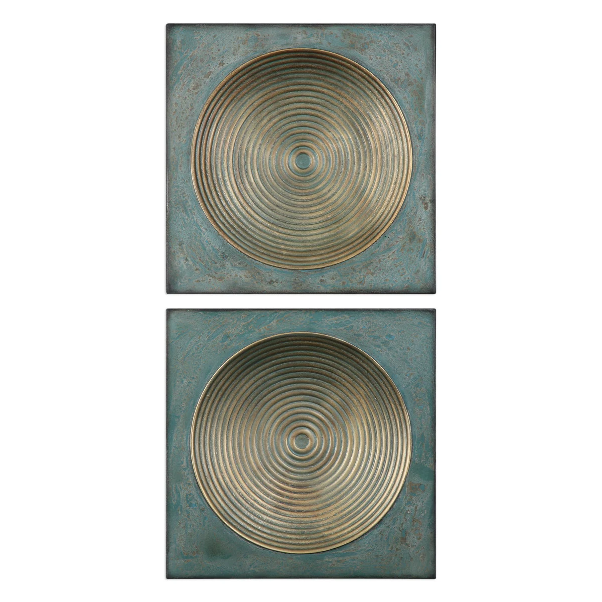 Uttermost Sybil Antique Gold Wall Squares Set of 2 – 20" Iron Decorative Art Panels, Textured Metal Finish