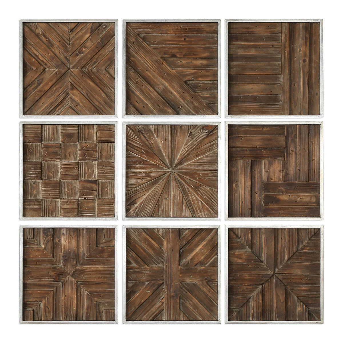 Uttermost Bryndle Rustic Wooden Squares Set of 9 – Fir & MDF Wall Art, 12.5" Each, Natural Wood Finish