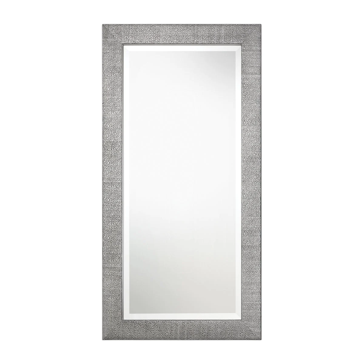 Uttermost Tulare Metallic Silver Mirror – 48" Tall, Textured Wood Frame with Light Gray Wash Finish