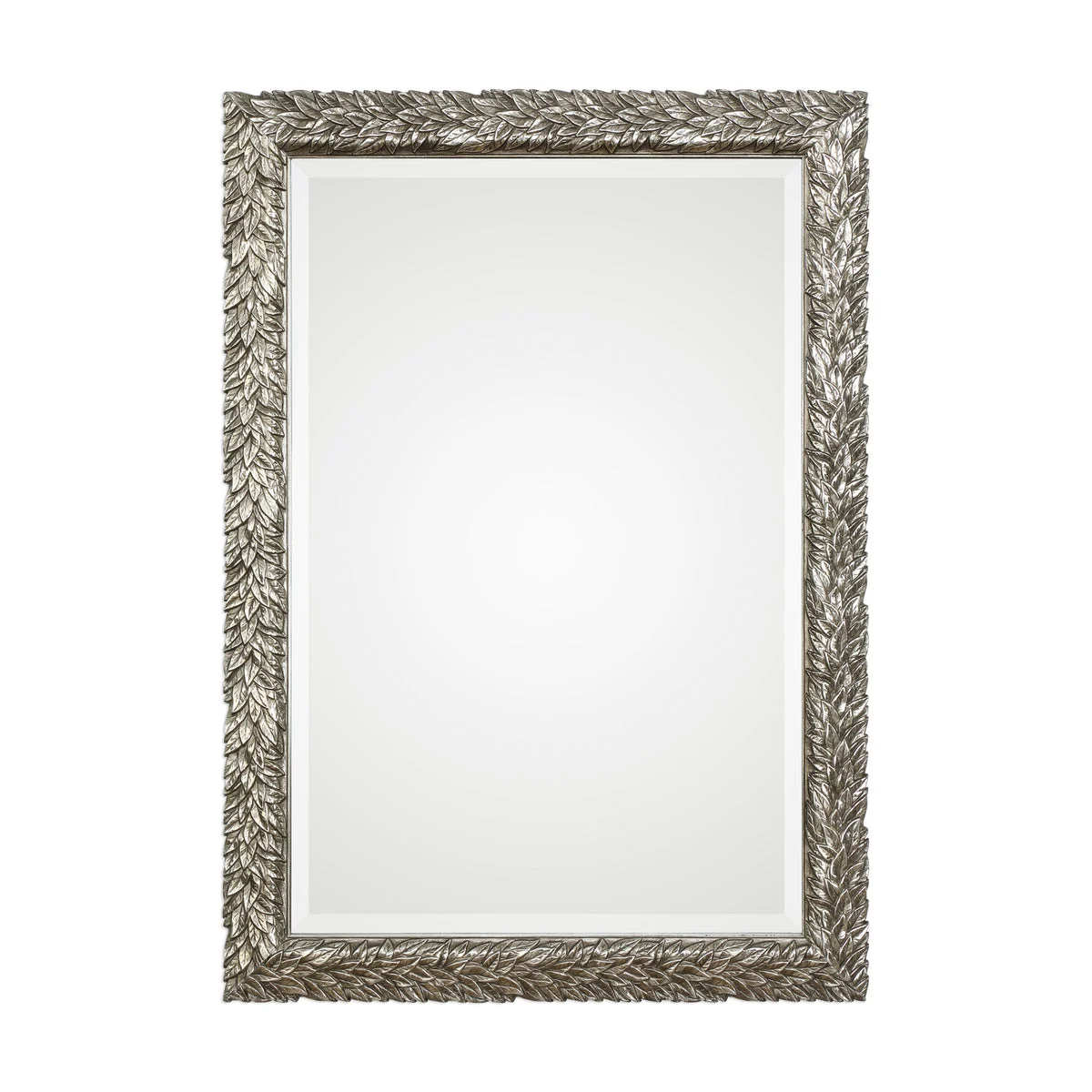 Uttermost Evelina Silver Leaves Mirror – 34.625" Height, Metallic Silver Textured Leaf Design