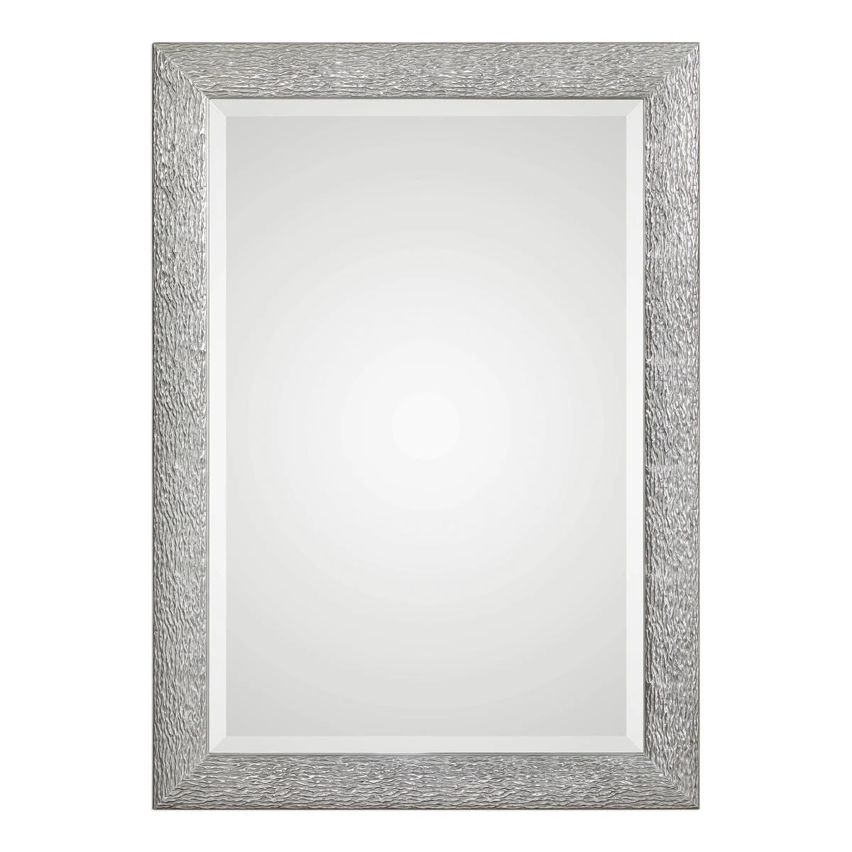Uttermost Mossley Metallic Silver Mirror – Embossed Solid Wood Frame, 48"H, Beveled Glass