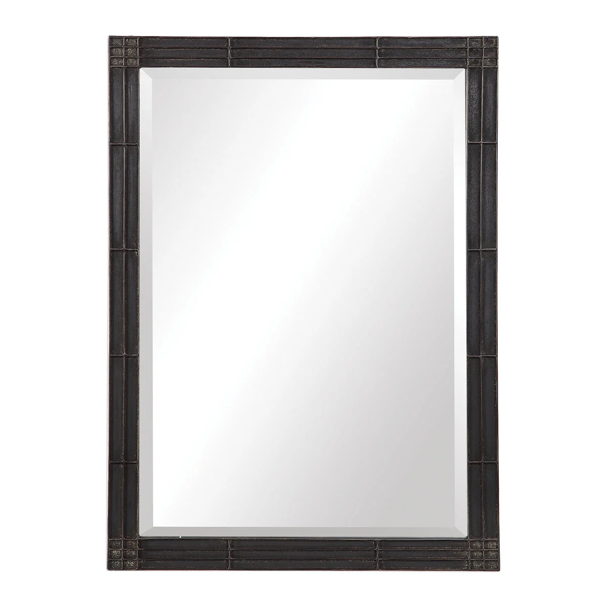 Uttermost Gower Aged Black Vanity Mirror, 34.63 Inches Height with Geometric Iron Frame