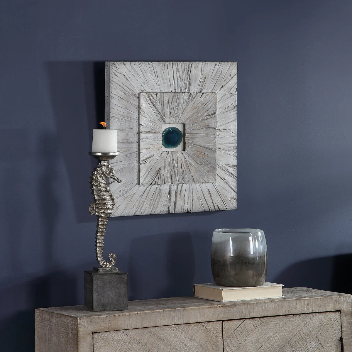 Uttermost 04191 Anika Natural Turquoise Agate Blonde Wood Wall Art