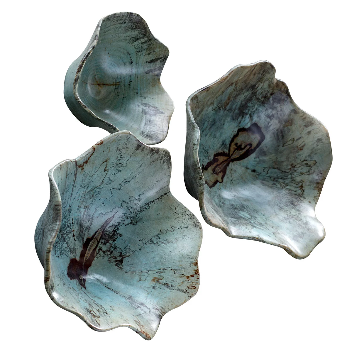 Uttermost Teo Wood Wall Art Set/3 – Handcrafted Spalted Tamarind Wood in Soft Blue-Green Finish