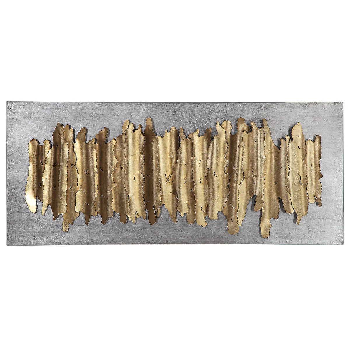 Uttermost Lev Metal Wall Decor – Antique Gold Layered Iron Strips on Silver Backing, 55"H