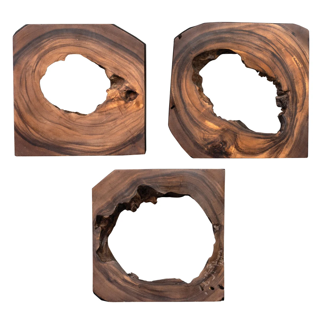 Uttermost Adlai Wood Wall Art Set/6 – Handcrafted Suar Wood in Rich Coffee Brown, 12" x 12" Each